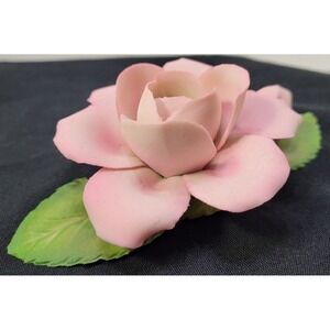 Faber Capodimonte Single PINK ROSE & Bud Made in Italy Fine Porcelain Figurine